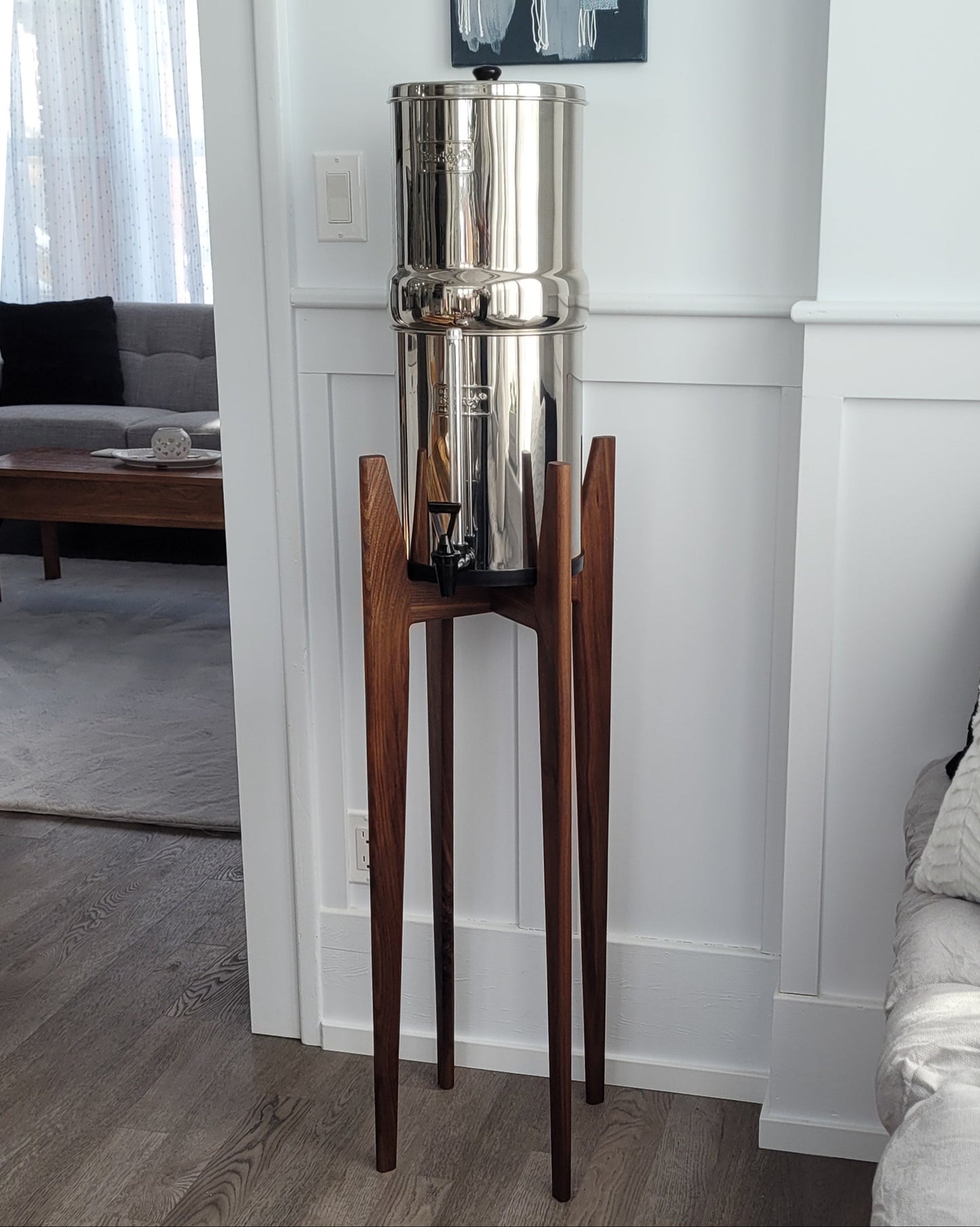 Tall Water Filter Stands in Oak, Beech and Maple Hardwoods