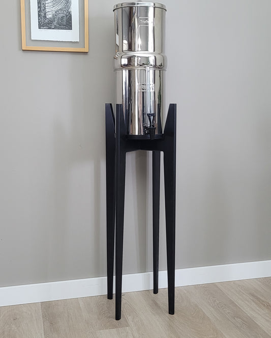 Jet black water filter stand