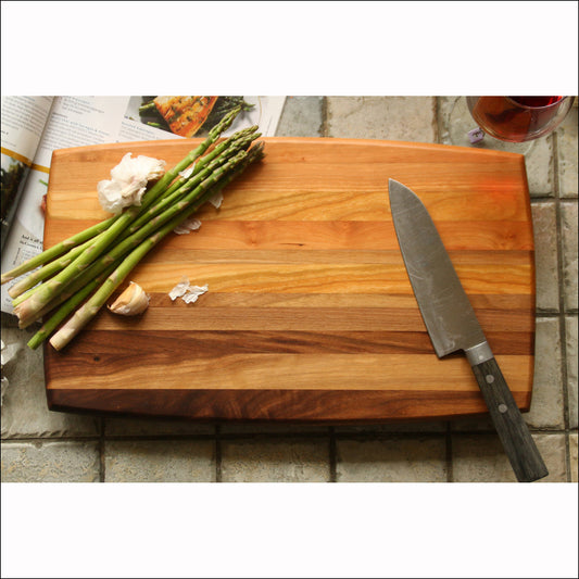 Walnut and Cherry ombre large cutting board with curved edges