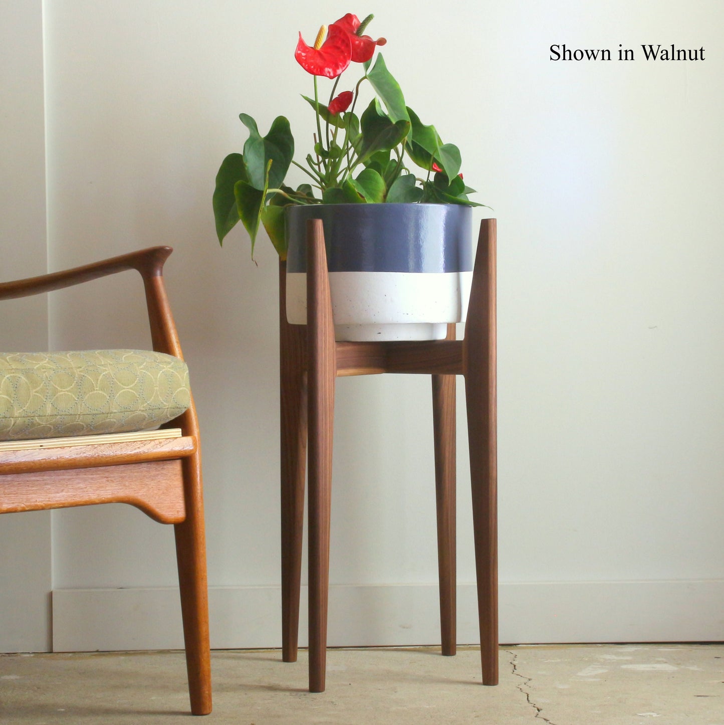 30 Inch tall modern style indoor plant stand in solid hardwood