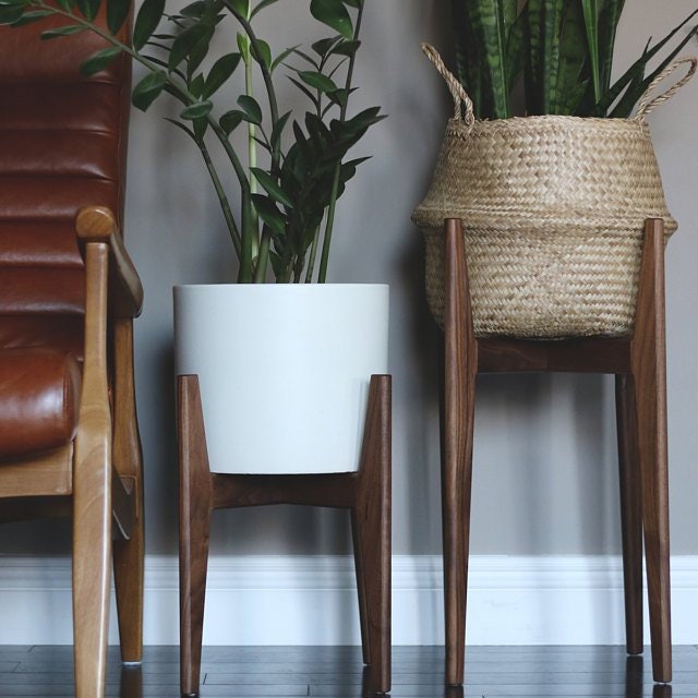 30 Inch tall modern style indoor plant stand in solid hardwood