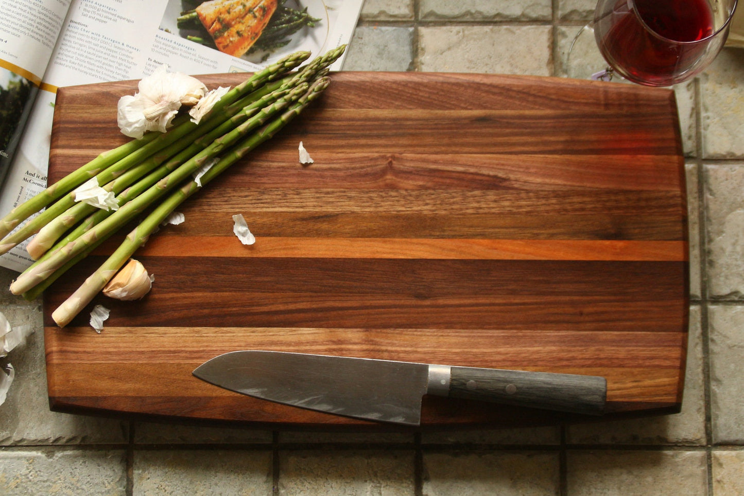 Walnut and Cherry cutting board with curved edges
