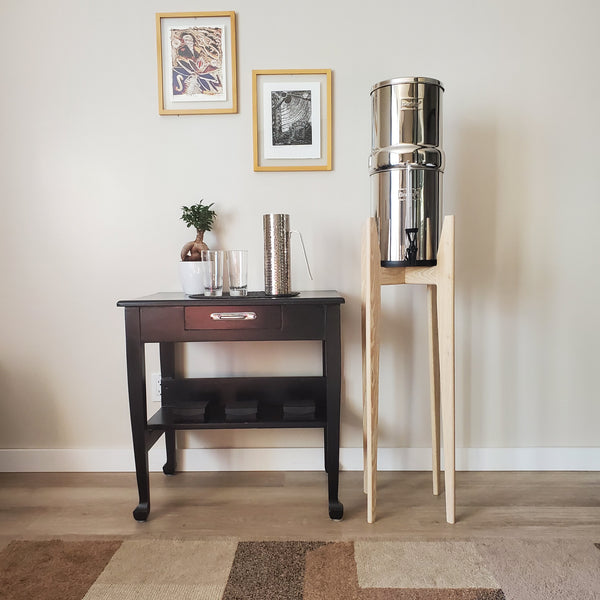 Tall Water Filter Stand Floor Model in Whitewash Ash Hardwood