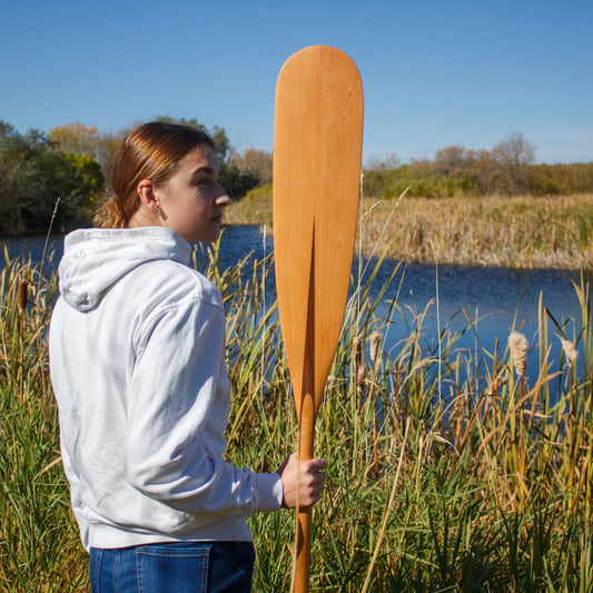 Classic beavertail canoe paddle with laminated shaft and blade, 57" to 63"