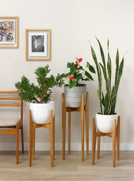 Set of three MCM inspired indoor plant stands handmade solid hardwood