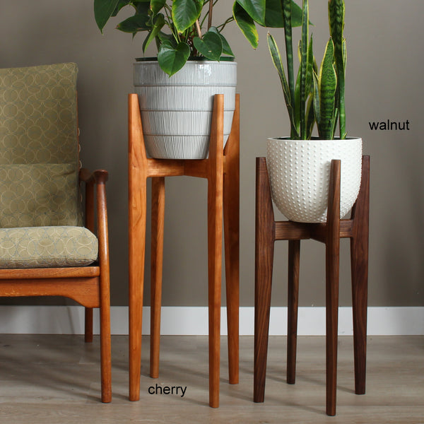 Tall 30" MCM inspired indoor plant stand, modern home decor, hand made in Canada solid wood, original design - pot not included.